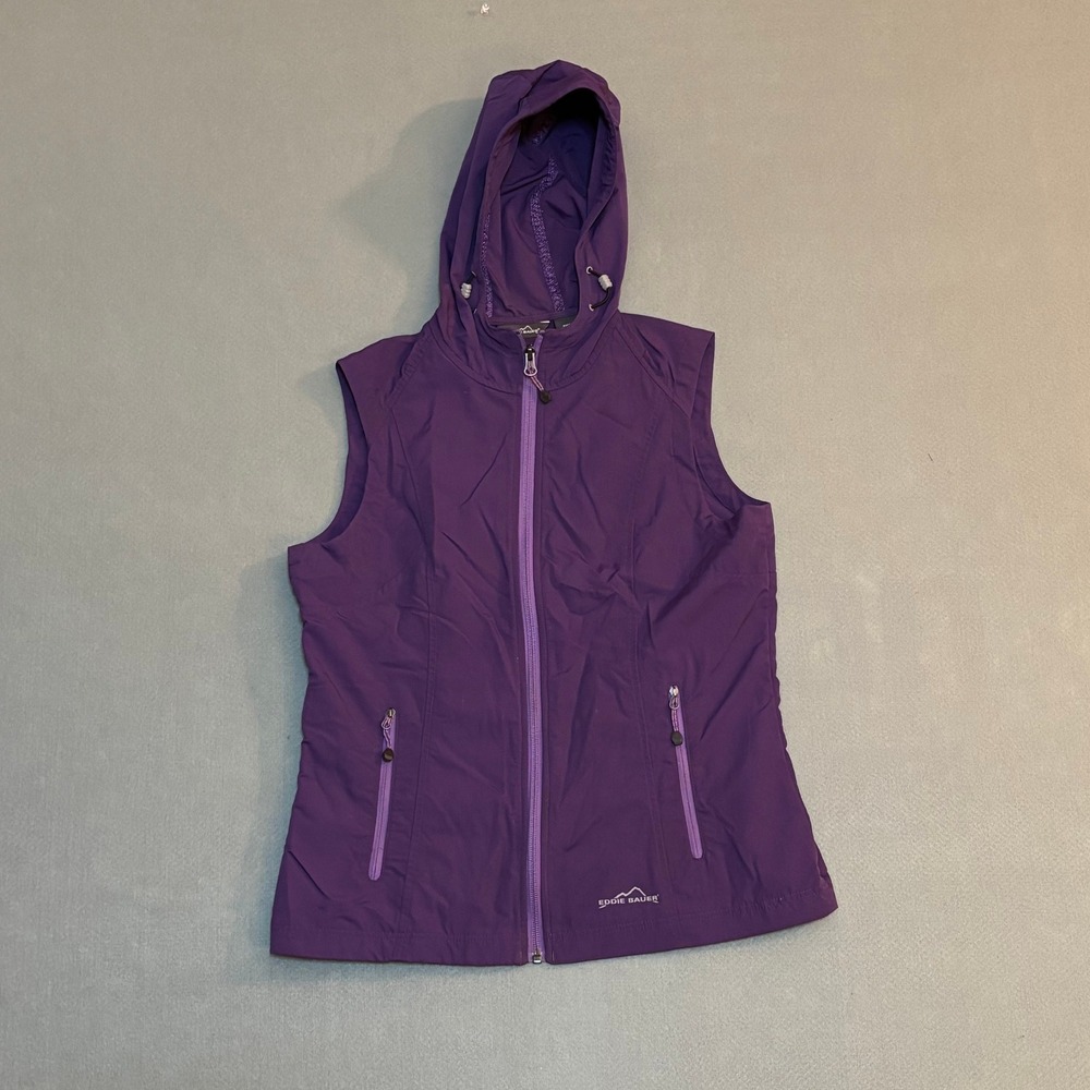 Eddie Bauer Travex Purple Hooded Vest Womens Small Full Zip Lightweight Nylon